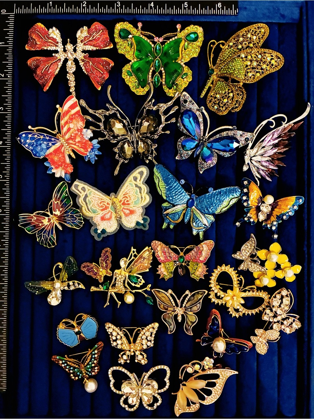 Lot of 25 Butterfly Brooches Statement Rhinestone Enamel Fairy Insect Set